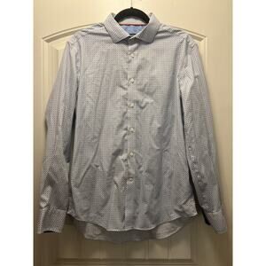 Egara Men’s Long Sleeve Slim Fit Stretch‎ Button Down Shirt Size L Blue White